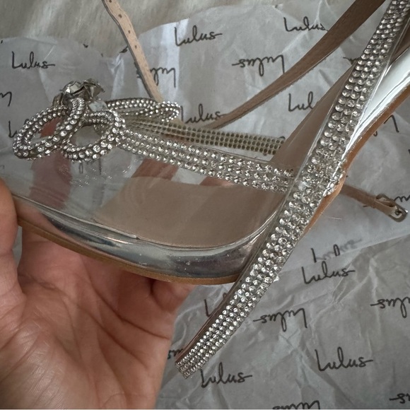 Lulus Lullie Silver Vinyl Rhinestone Ankle Strap Pointed-toe Pumps - Size 7.5 - Picture 4 of 8